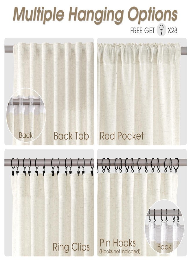 Nanspring Linen Curtains 96 Inches Long for Living Room 2 Panels Back Tab Modern Farmhouse Light Filtering Soft Linen Drapes Privacy Boho Long Curtain for Bedroom Dining Room Ivory Cream W52 x L96 - Image 3